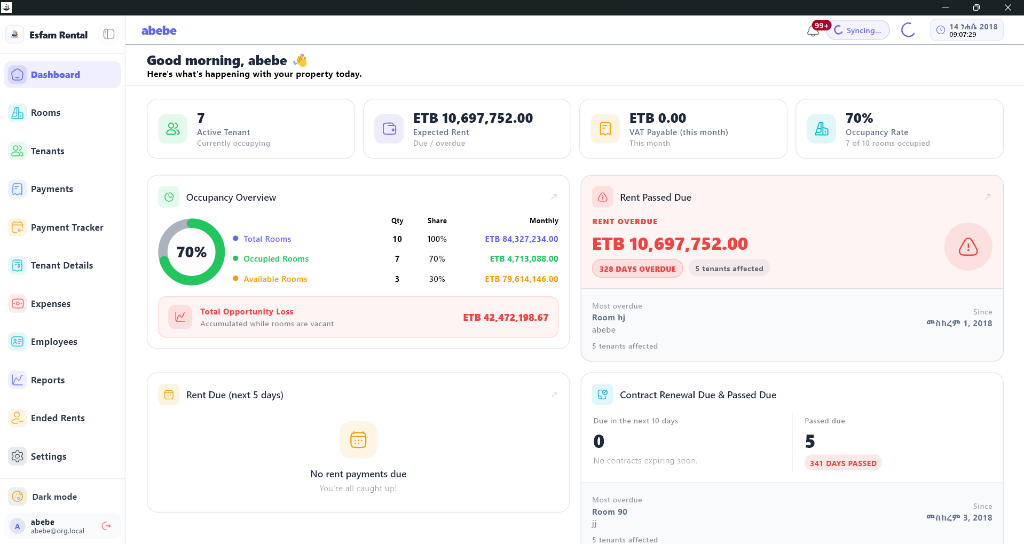 Esfam Rental application screenshot